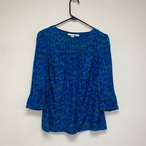 BODEN silk blend 3/4 sleeve blouse blue/green size 8